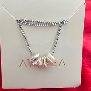 Atolea designer beachwear Silver Necklace with Iridescent Pearls